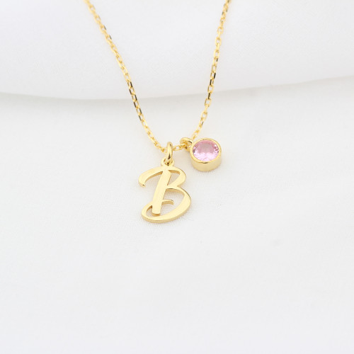 Glorria 925k Sterling Silver Personalized Birthstone Letter Sterling Silver Necklace