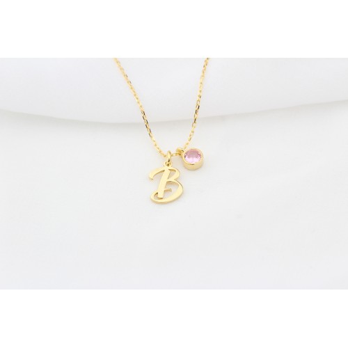 Glorria 925k Sterling Silver Personalized Birthstone Letter Sterling Silver Necklace Glorria 925k Sterling Silver Personalized Birthstone Letter Sterling Silver Necklace