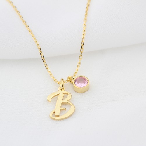 Glorria 925k Sterling Silver Personalized Birthstone Letter Sterling Silver Necklace