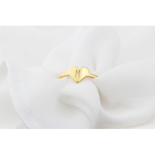 Glorria 925k Sterling Silver Personalized Minimal Letter Heart Sterling Silver Ring Glorria 925k Sterling Silver Personalized Minimal Letter Heart Sterling Silver Ring