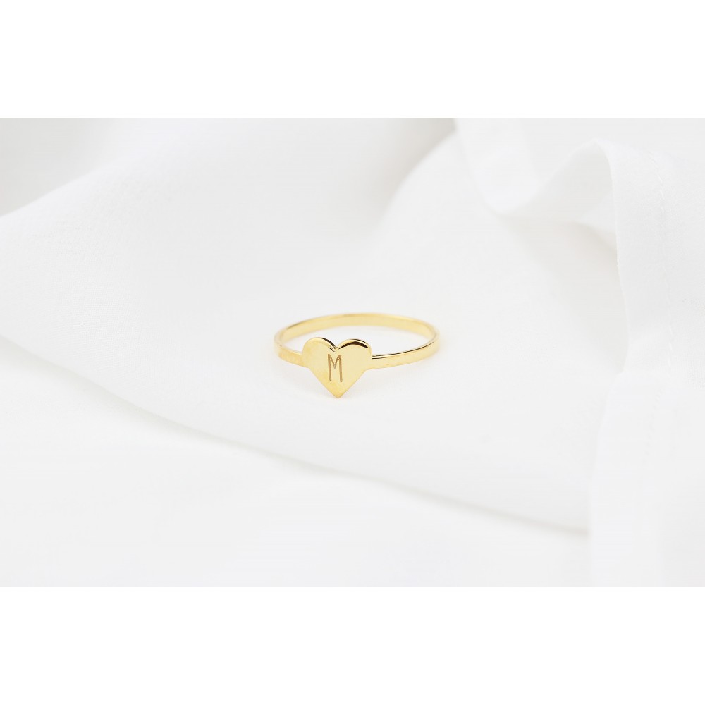 Glorria 925k Sterling Silver Personalized Minimal Letter Heart Sterling Silver Ring