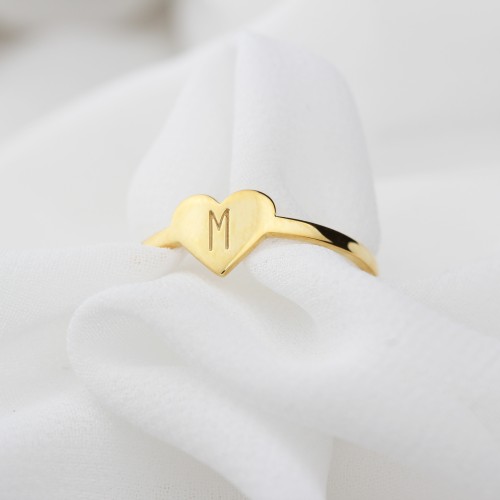 Glorria 925k Sterling Silver Personalized Minimal Letter Heart Sterling Silver Ring