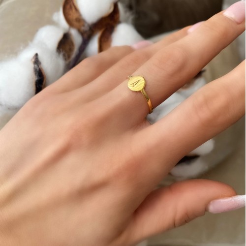 Glorria 925k Sterling Silver Personalized Letter Disc Silver Ring