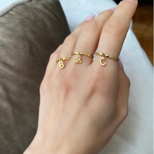 Glorria 925k Sterling Silver Personalized Dangling Letter Sterling Silver Ring