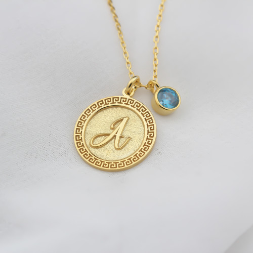 Glorria 925k Sterling Silver Personalized Sterling Silver Birth Stone Plate Letter Necklace Glorria 925k Sterling Silver Personalized Sterling Silver Birth Stone Plate Letter Necklace