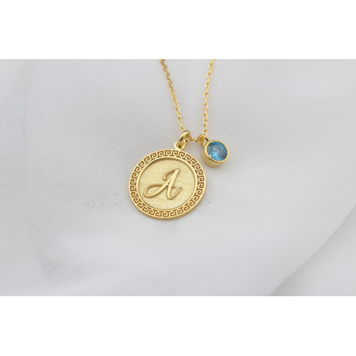 Glorria 925k Sterling Silver Personalized Sterling Silver Birth Stone Plate Letter Necklace Glorria 925k Sterling Silver Personalized Sterling Silver Birth Stone Plate Letter Necklace