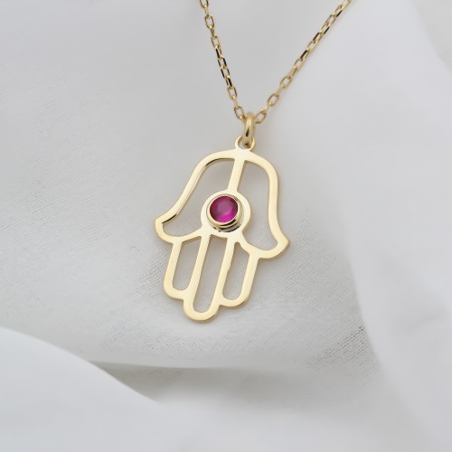 Glorria 925k Sterling Silver Personalized Sterling Silver Birthstone Fatima Hand Necklace