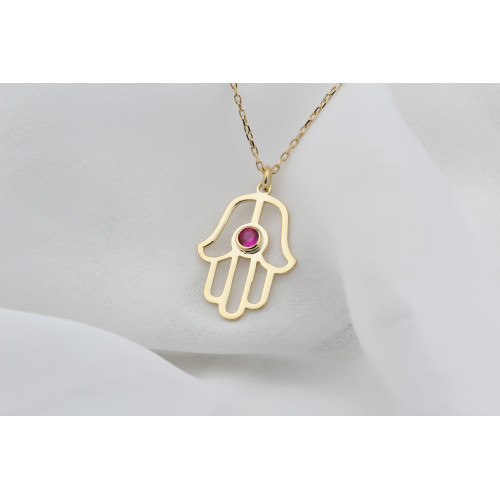 Glorria 925k Sterling Silver Personalized Sterling Silver Birthstone Fatima Hand Necklace