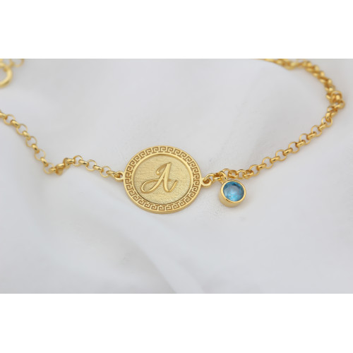 Glorria 925k Sterling Silver Personalized Sterling Silver Birth Stone Plate Letter Bracelet Glorria 925k Sterling Silver Personalized Sterling Silver Birth Stone Plate Letter Bracelet