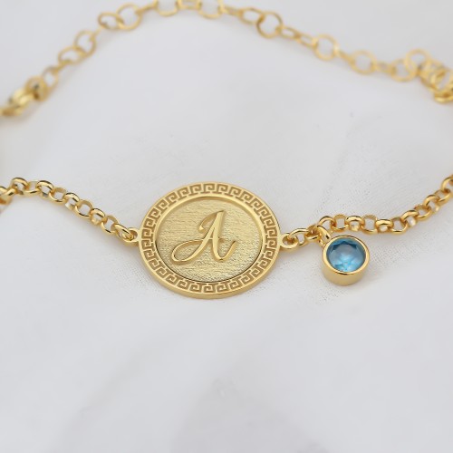 Glorria 925k Sterling Silver Personalized Sterling Silver Birth Stone Plate Letter Bracelet Glorria 925k Sterling Silver Personalized Sterling Silver Birth Stone Plate Letter Bracelet