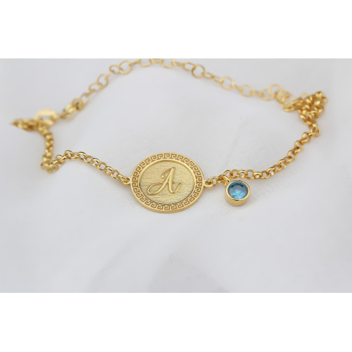 Glorria 925k Sterling Silver Personalized Sterling Silver Birth Stone Plate Letter Bracelet Glorria 925k Sterling Silver Personalized Sterling Silver Birth Stone Plate Letter Bracelet