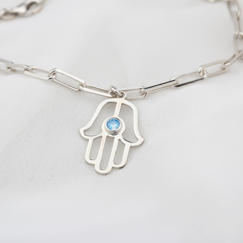 Glorria 925k Sterling Silver Personalized Sterling Silver Birthstone Fatima Hand Bracelet Glorria 925k Sterling Silver Personalized Sterling Silver Birthstone Fatima Hand Bracelet