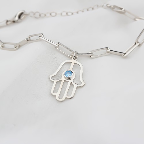 Glorria 925k Sterling Silver Personalized Sterling Silver Birthstone Fatima Hand Bracelet Glorria 925k Sterling Silver Personalized Sterling Silver Birthstone Fatima Hand Bracelet