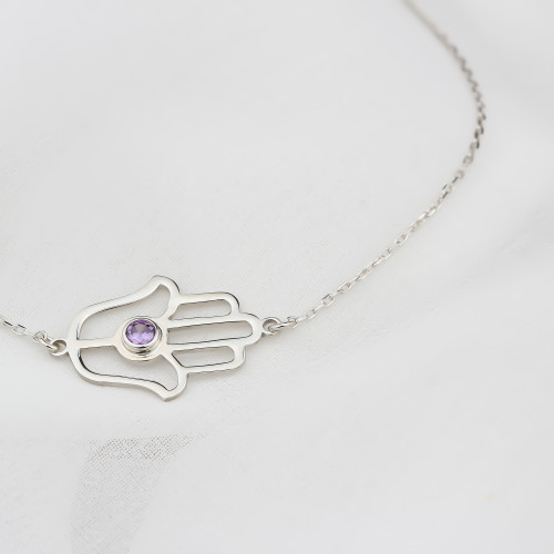 Glorria 925k Sterling Silver Personalized Sterling Silver Birthstone Fatima Hand Bracelet Glorria 925k Sterling Silver Personalized Sterling Silver Birthstone Fatima Hand Bracelet
