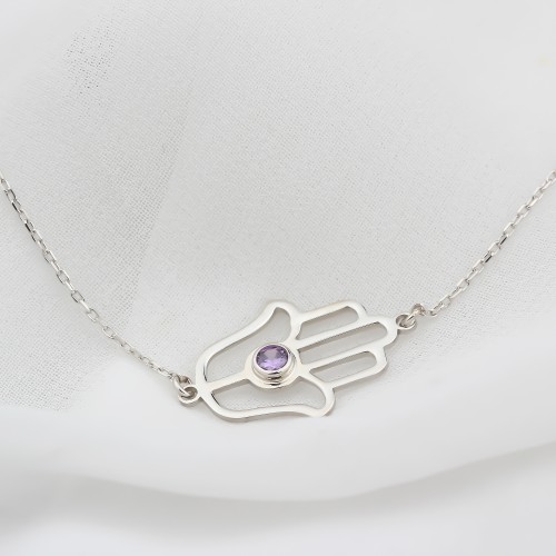 Glorria 925k Sterling Silver Personalized Sterling Silver Birthstone Fatima Hand Bracelet Glorria 925k Sterling Silver Personalized Sterling Silver Birthstone Fatima Hand Bracelet