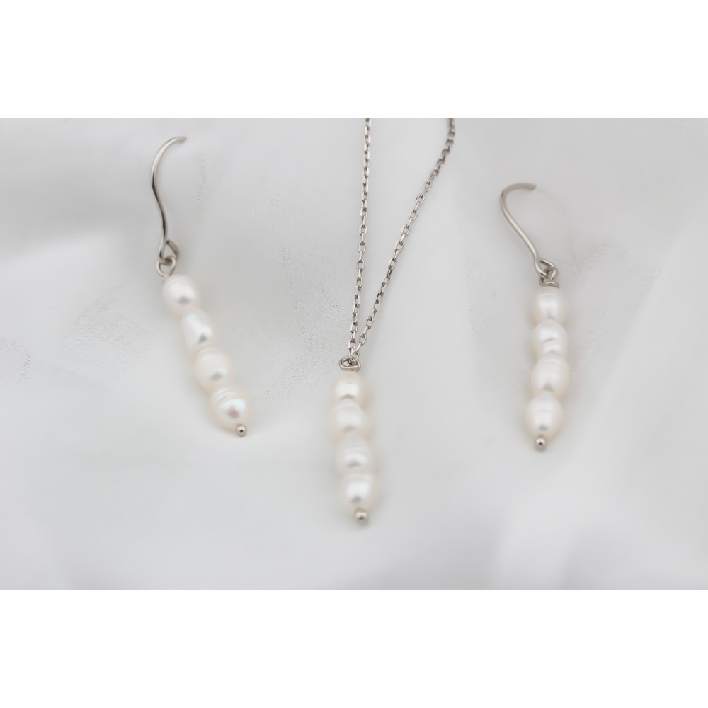 Glorria 925k Sterling Silver Necklace and Earrings Pearl Set