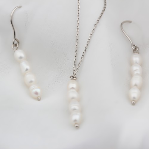 Glorria 925k Sterling Silver Necklace and Earrings Pearl Set