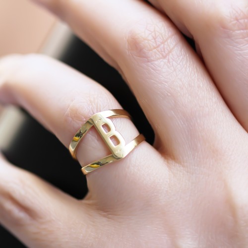 Glorria 925k Sterling Silver Personalized Letter Ring