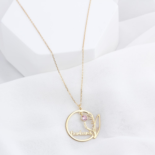 Glorria 925k Sterling Silver Personalized Name Birthstone And Birth Flower Necklace Glorria 925k Sterling Silver Personalized Name Birthstone And Birth Flower Necklace