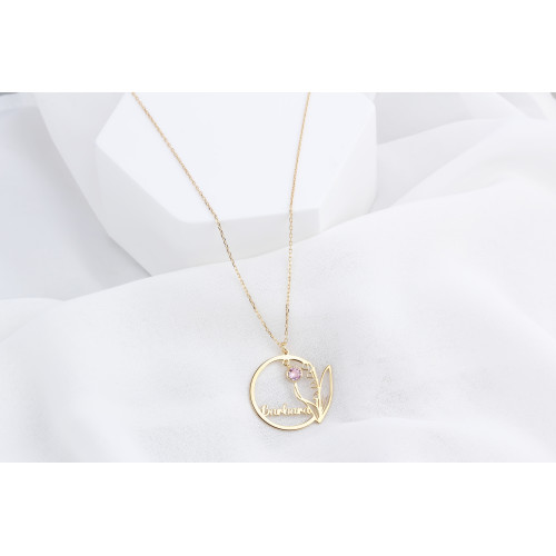 Glorria 925k Sterling Silver Personalized Name Birthstone And Birth Flower Necklace Glorria 925k Sterling Silver Personalized Name Birthstone And Birth Flower Necklace