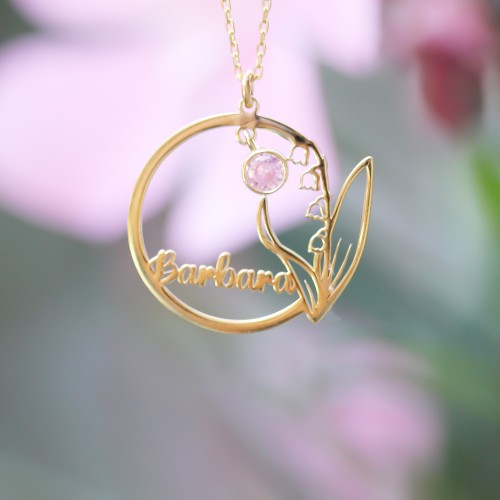 Glorria 925k Sterling Silver Personalized Name Birthstone And Birth Flower Necklace