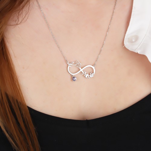 Glorria 925k Sterling Silver Personalized Name Infinity Birth Flower Birthstone Necklace