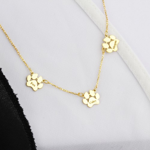 Glorria 925k Sterling Silver Personalized Name Paw Silver Necklace
