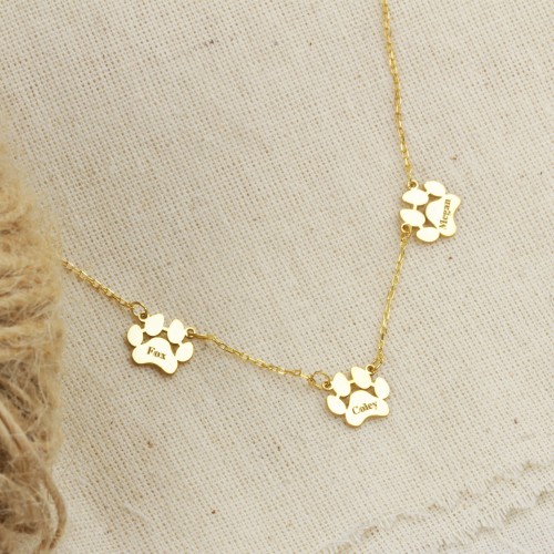 Glorria 925k Sterling Silver Personalized Name Paw Silver Necklace