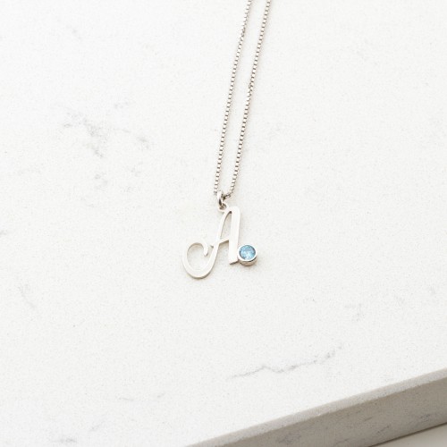 Glorria 925k Sterling Silver Personalized Birthstone Letter Silver Necklace