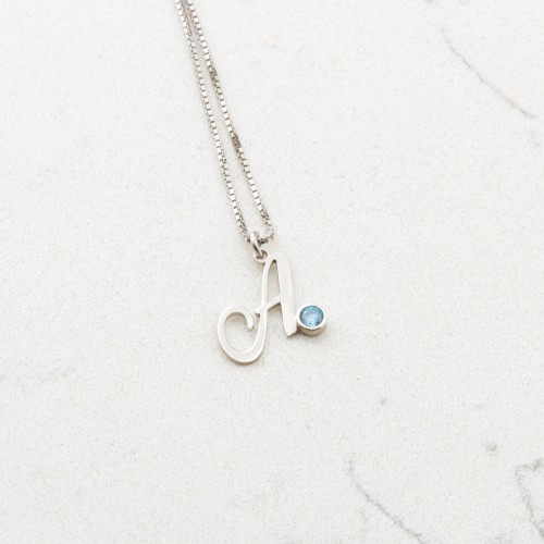 Glorria 925k Sterling Silver Personalized Birthstone Letter Silver Necklace