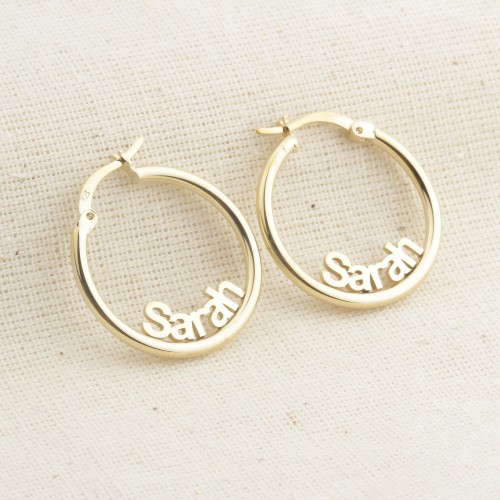 Glorria 925k Sterling Silver Personalized  Name Hoop Earrings Glorria 925k Sterling Silver Personalized  Name Hoop Earrings