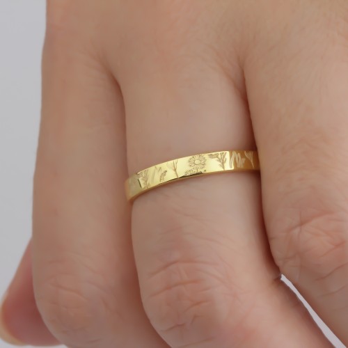 Glorria 925k Sterling Silver Personalized Birth Flower Minimalist Ring