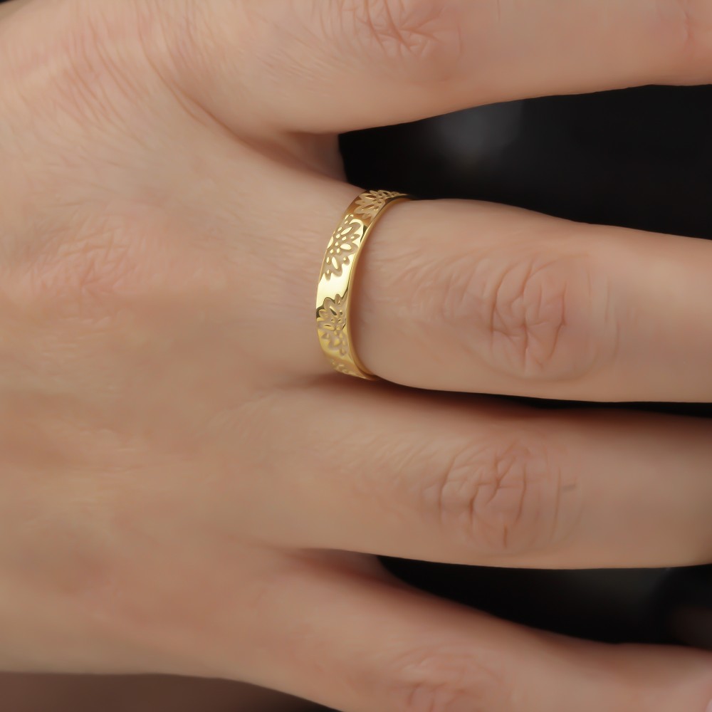 Glorria 925k Sterling Silver Personalized Birth Flower Minimalist Ring