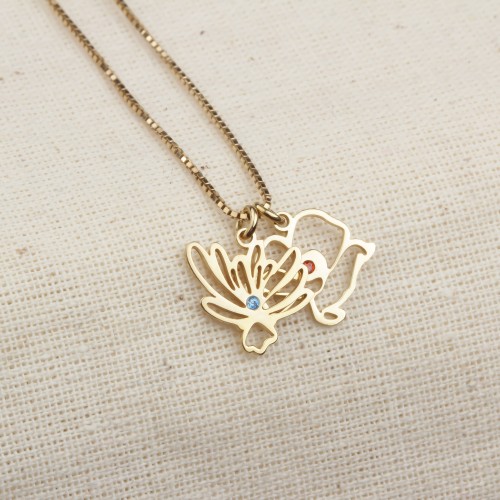 Glorria 925k Sterling Silver Personalized Birth Flower and Birthstone Cube Chain Necklace