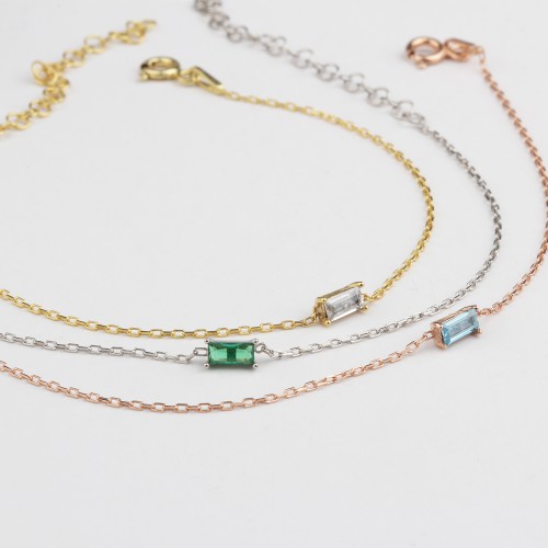 Glorria 925k Silver Personalized Birthstone Baguette Bracelet