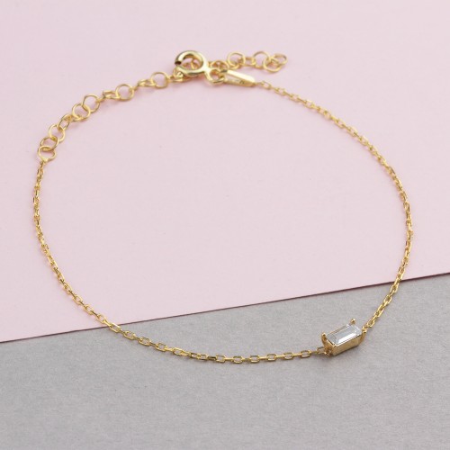 Glorria 925k Silver Personalized Birthstone Baguette Bracelet