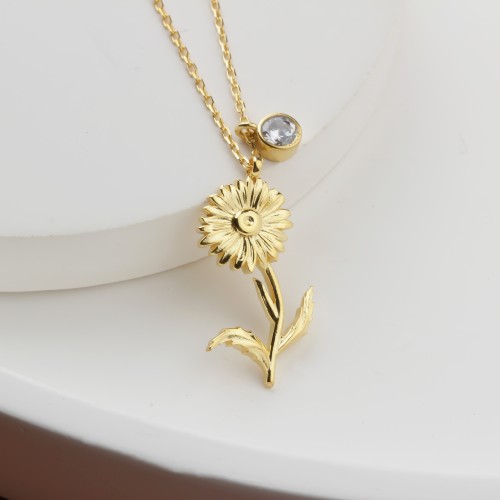 Glorria 925k Sterling Silver Personalized Birth Flower and Birthstone Necklace