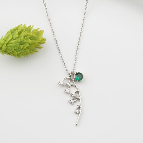 Glorria 925k Sterling Silver Personalized Birth Flower and Birthstone Necklace