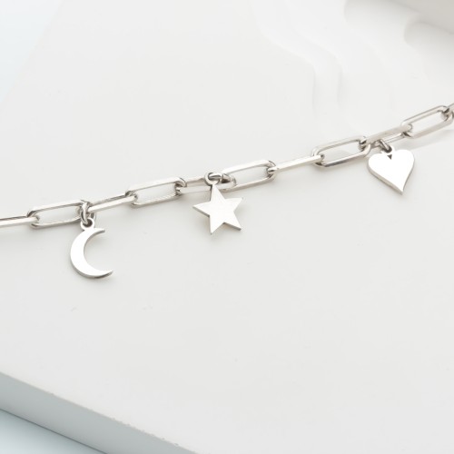 Glorria 925k Silver Personalized Charm Paperclip Bracelet Glorria 925k Silver Personalized Charm Paperclip Bracelet