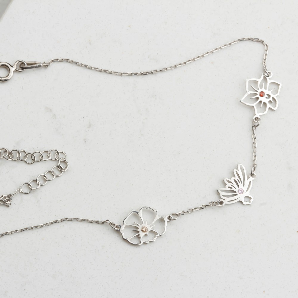 Glorria 925k Sterling Silver Personalized Birth Flower and Birthstone Bracelet