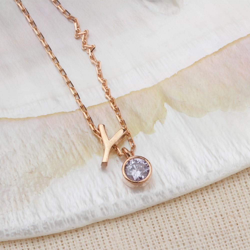 Glorria 925k Sterling Silver Personalized Birthstone Letter Silver Necklace Glorria 925k Sterling Silver Personalized Birthstone Letter Silver Necklace