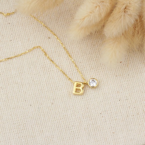 Glorria 925k Sterling Silver Personalized Birthstone Letter Silver Necklace