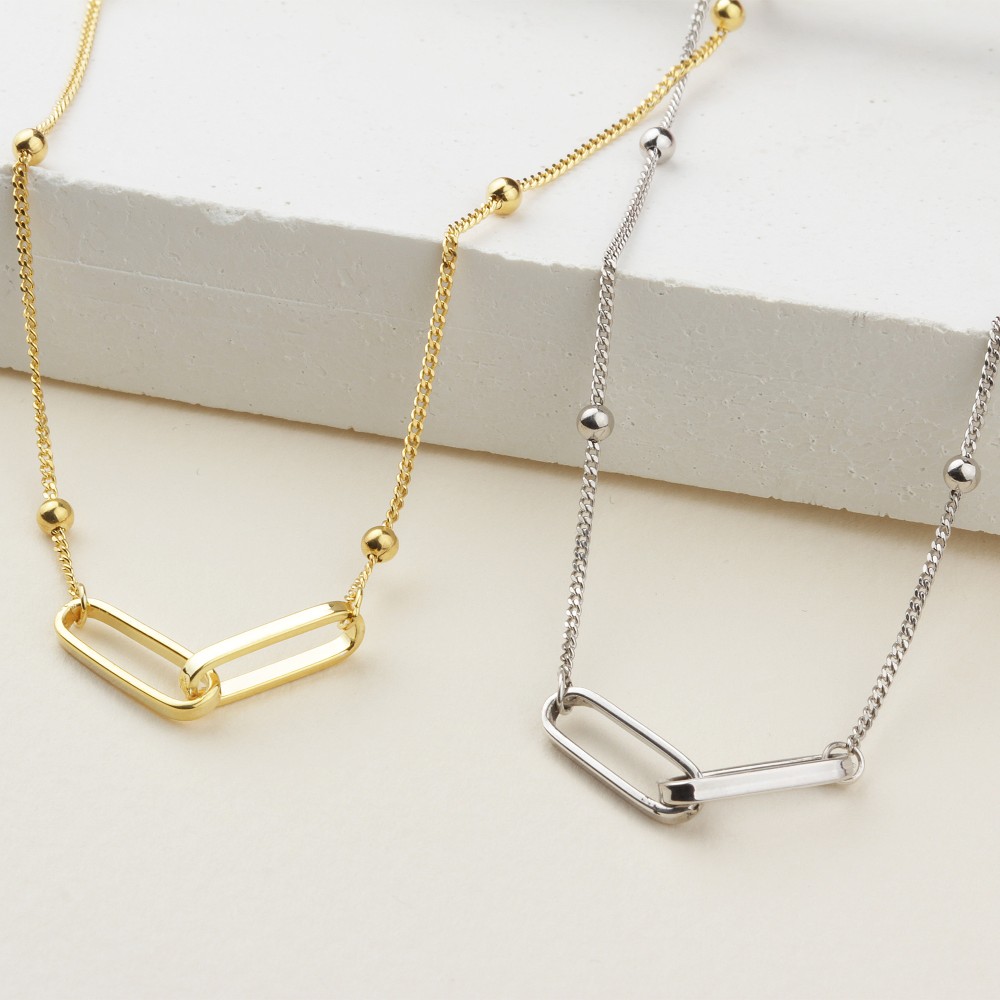 Glorria 925k Sterling Silver Paperclip Link Necklace Glorria 925k Sterling Silver Paperclip Link Necklace