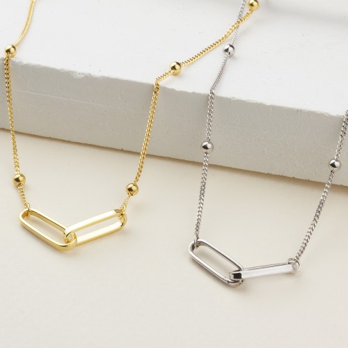 Glorria 925k Sterling Silver Paperclip Link Necklace