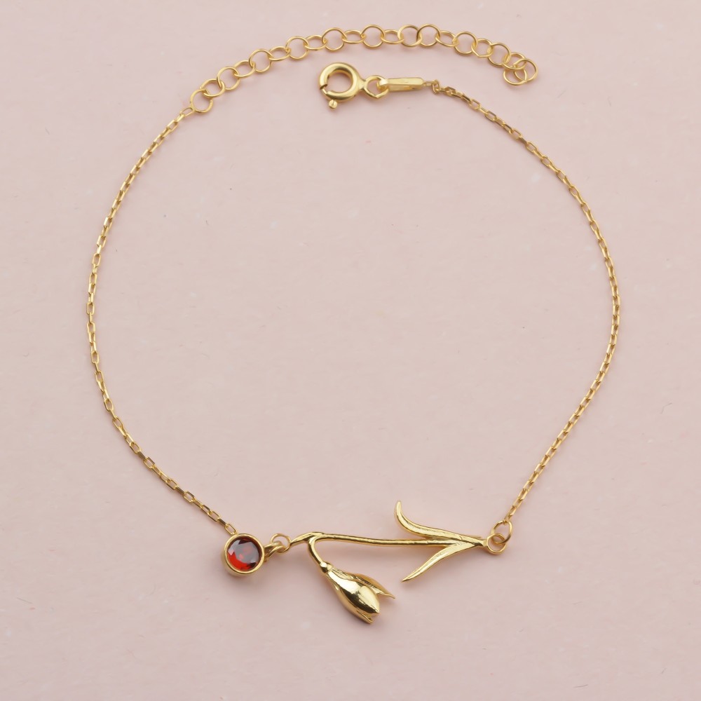 Glorria 925k Sterling Silver Personalized Birth Flower and Birthstone Bracelet