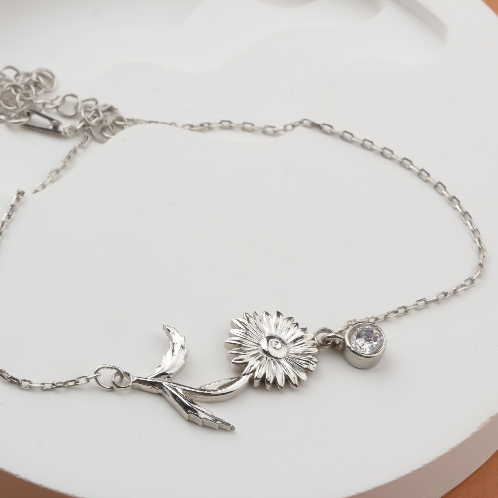 Glorria 925k Sterling Silver Personalized Birth Flower and Birthstone Bracelet