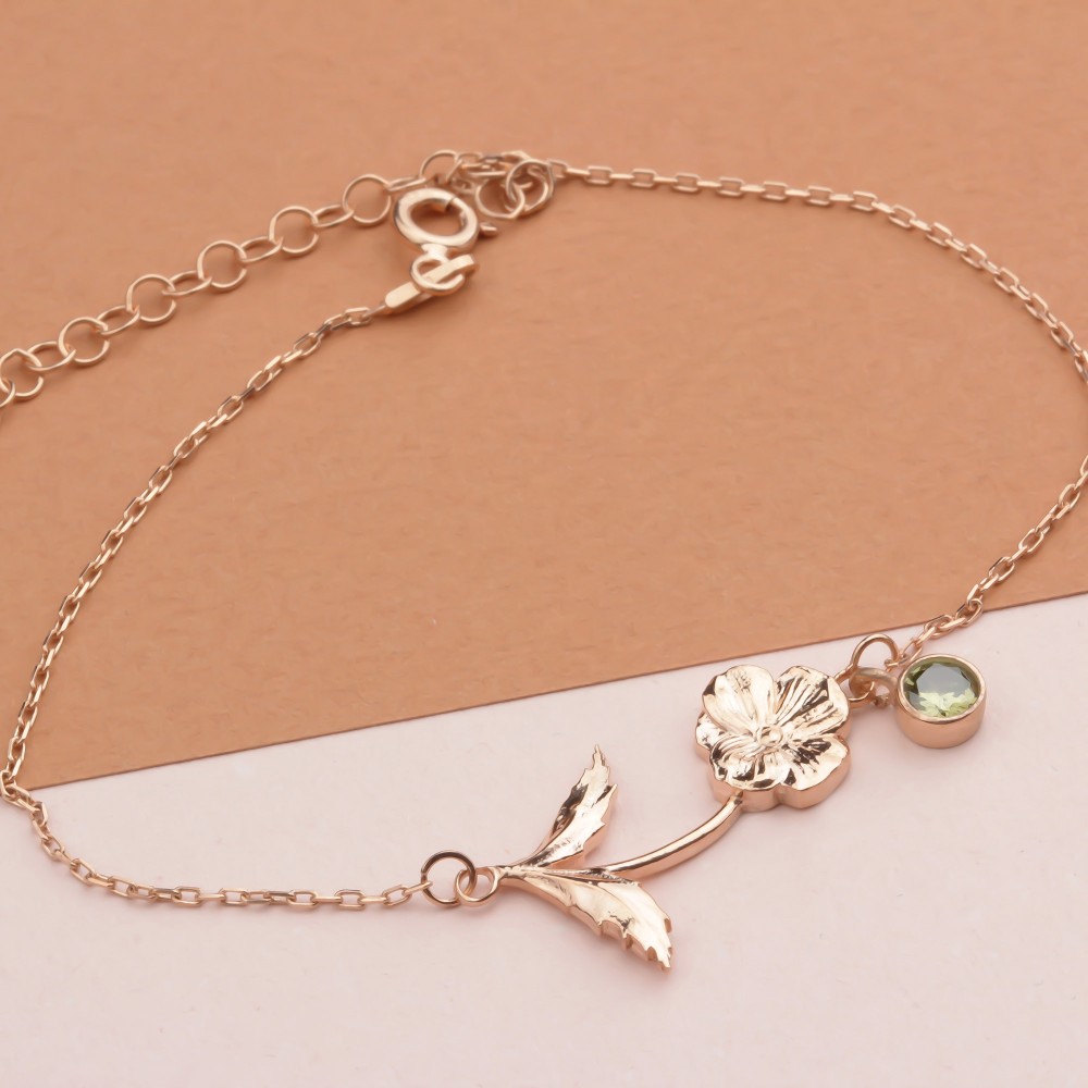 Glorria 925k Sterling Silver Personalized Birth Flower and Birthstone Bracelet