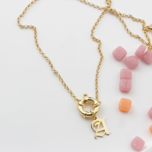 Glorria 925k Sterling Silver Personalized Letter Charm Bagel Lock Doc Necklace