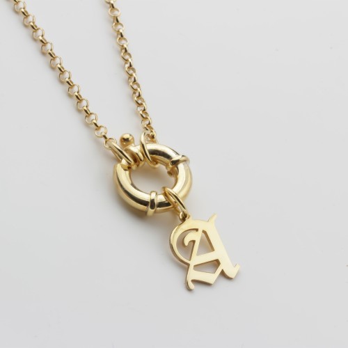 Glorria 925k Sterling Silver Personalized Letter Charm Bagel Lock Doc Necklace