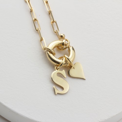 Glorria 925k Sterling Silver Personalized Letter Charm Bagel Lock Paperclip  Necklace